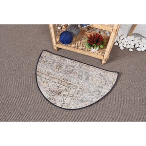 Alfombra clásica de lana turca Vintage Beige de 2,5x1,5 pies, diseño de retazos rectangulares hechos a mano para sala de estar, pasillo, respaldo de látex - Product Image 3