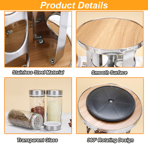 Organisateur d'Épices Rotatif en Acier Inoxydable et Bois, <span class=keywords><strong>Carrousel</strong></span> à Épices pour Comptoir de Cuisine, Étagère à Épices Tournante avec Bocaux - Product Image 5