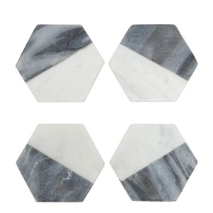 Hexagon white and black stone <b>coaster</b> modern dual tone handcrafted marble <b>drink</b> <b>coaster</b> elegant table decor unique geometric - Product Image 2