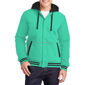 Veste universitaire coupe-vent respirante à deux poches en laine avec col montant et broderie sur le devant avec doublure en coton - Product Image 1