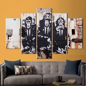 Banksy Tres Monos Sabios: Impresión en Lienzo - Arte Urbano Moderno, 5P Mix: Gallery Wrap - Product Image 1