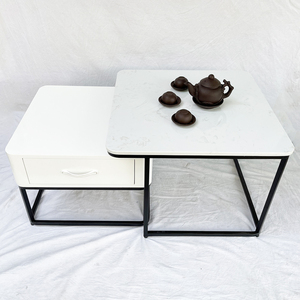 <b>Square</b> Double Sofa <b>Table</b> 60x60x45cm with Drawers and Stone Top TT68169 - Product Image 4