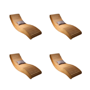 Chaises longues en bois côté piscine océan plage extérieur soleil salon Meubles - Product Image 6