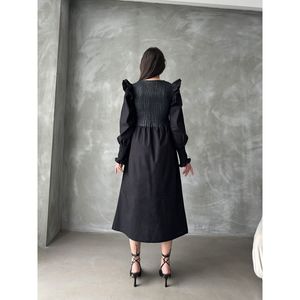 กระโปรงหนังสีดำแขนยาว Topshow ขายส่ง ชุดเดรสผ้าป๊อปลินขายส่ง - สีดำ - Product Image 5