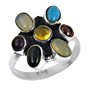 Multi Gemstone Citrine Garnet Onyx Statement Women's <b>925</b> <b>Silver</b> <b>Ring</b>-Gift - Product Image 2