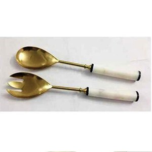 Ensemble de couverts de service de salade en laiton et cuivre en acier inoxydable avec spatule en métal fabriqué en Inde - Product Image 6