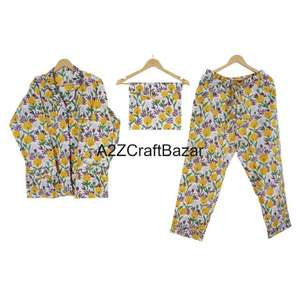 Ensemble de pyjama en coton pour femmes, 100 % coton, imprimé à la main, confortable, pantalon et chemise, design de vêtements de nuit - Product Image 2