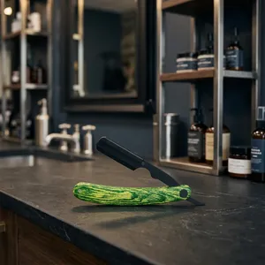 MORGANS INDUSTRIES Green Stainless Steel Handle Straight Razor Single <b>Blade</b> for Men <b>Barber</b> Shop & Outdoor Use - Product Image 1
