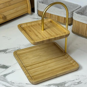 Bamboo Luxe Gold Stand Organizer High Quality Modern Style Bamboo 20x20x25 with Double Tiers - Product Image 2