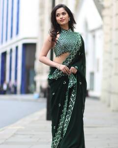Sari en soie douce Banarasi Georgette Modal à sequins, le plus vendu, style midi pour fêtes estivales/hivernales, prix de gros - Product Image 6