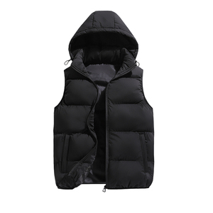 Haute qualité hiver chaud Polyester hommes à capuche zippé matelassé gilet manteau col montant Logo personnalisé solide veste de sport motif - Product Image 3