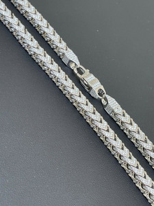 Franco Chain Iced Out CZ Stone 6mm Sólido 925 Collar de cadena de plata esterlina para hombres Collar de cadena de diamantes Moissanite - Product Image 2