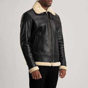 Blouson aviateur réversible en peau de mouton et cuir véritable Francis B-3 noir et crème, taille XS, fermeture éclair, hiver - Product Image 2