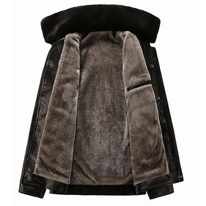 Haute qualité hommes décontracté col montant fermeture éclair à manches longues couleur unie Original cuir mode vestes - Product Image 4