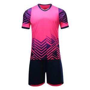 Uniforme de Fútbol Profesional para Hombre |   Conjunto de Camiseta y Pantalones Cortos de Fútbol Sublimados en Rosa y Azul Marino, Ropa Deportiva Personalizada para Equipos, Traje de Entrenamiento - Product Image 1