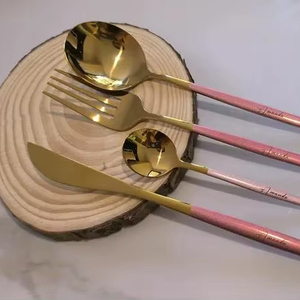 Superventas cuchillo de acero inoxidable tenedor cuchara chapado en oro restaurante cena Rosa largo redondo extremo afilado mango de resina - Product Image 1