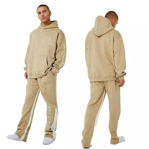 Ensemble survêtement unisexe à capuche épais pour l'hiver, personnalisé pour pantalon évasé, streetwear homme, 100% coton - Product Image 1