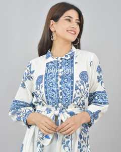 Vestido Maxi de Verano Ligero con Estampado de Flores, Ecológico, Lavable, de Algodón Orgánico, Corte en A, para Mujer, Marca Jaipur - Product Image 5