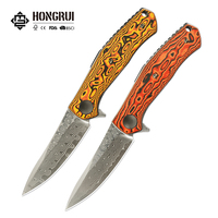 Couteau de survie Hongrui, nouveau design, couteau de chasse pliable en acier Damas CNC, haute qualité, VG10, acier Damas 76 couches, couteau de poche pour le camping