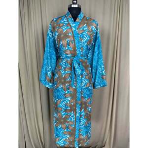 Recycled Silk Woven Sari Women's Boho Chic Vintage <b>Beach</b> Cover Dress Robe for Resort Wear House Gypsy Lounge-<b>Kimono</b> Style - Product Image 2
