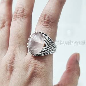 Bague en argent sterling 925 pour homme, en quartz rose naturel, pierre de naissance d'avril, toutes tailles, bijoux de mariage arabes, vente en gros - Product Image 3