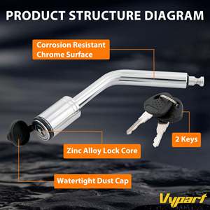 Coupleur de remorque à double embout verrouillable Vypart, diamètres 1/2 pouce et 5/8 pouce, supports de montage pour attelage - Product Image 4