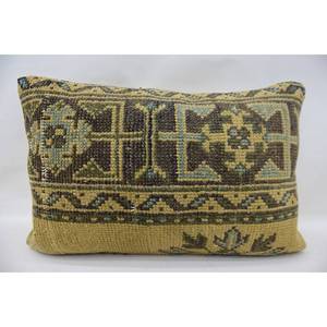 <b>Beige</b> Wool Kantha Pillow 16x24 Inch Woven Vintage Patterned <b>Throw</b> Pillow - Product Image 1