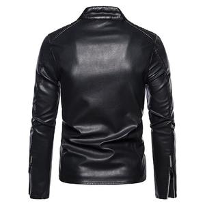 Automne hommes moto veste en cuir solide col montant blanc coupe-vent manteau respirant mode décontracté Streetwear pour le printemps - Product Image 3