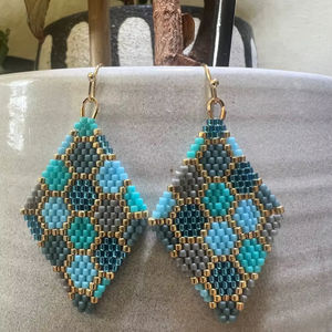 Boho ต่างหูลูกปัดด้วยการออกแบบสีฟ้าครามแอนดี้ cascading Fringe, เครื่องประดับของขวัญที่ไม่ซ้ำกัน - Product Image 1