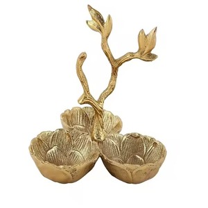 Juego de 3 Tazones de Metal con Soporte de Hojas, Soporte Decorativo de Metal para Tazones para Uso en la Cocina, Tazón de Metal Artesanal para Frutas y Frutos Secos - Product Image 1