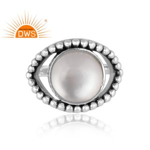 แหวนเพชรธรรมชาติแบบคู่สำหรับแม่ของไข่มุกดีไซน์เป็นวงแหวนเงินออกซิไดซ์ - Product Image 2