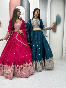 Lehenga choli ผ้า vichitra บริสุทธิ์ใหม่ชุดปาร์ตี้มีสไตล์สวมใส่กับเย็บปักถักร้อยและงานด้ายตามลำดับ - Product Image 6