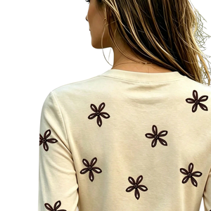Haut tricoté à manches longues pour femme, imprimé floral, col rond, décontracté, confortable, pour usage quotidien, printemps-automne, vêtement tendance - Product Image 4