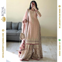 Nouvelle Collection Tendance de Salwar Sharara de Mariage en Fausse Georgette avec Broderie et Cordonnet
