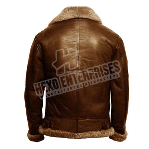Nueva Llegada Moda Invierno Aviator Fly Chaqueta de piel de oveja con cuello alto Logotipo frontal Impermeable de alta calidad para hombres - Product Image 2