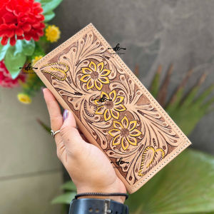 Cartera larga Unisex de estilo occidental, cuero tallado a mano, nuevo diseñador, soporte para efectivo elegante a la moda, regalo para él - Product Image 1