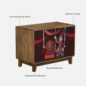 Aparador de dos puertas Midas en acabado natural Madera de mango Pintado a mano en multicolor Solución de almacenamiento única y elegante - Product Image 3