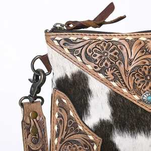 Sac bandoulière vintage western de haute qualité, best-seller, à sangle unique, en cuir véritable, fourrure sculptée, franges en coton, style bohème, fleurs - Product Image 3