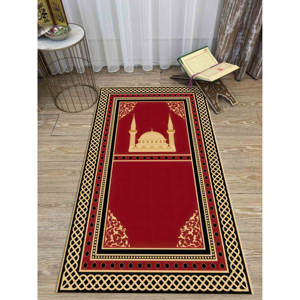 Alfombra de Oración Musulmana Roja: Decoración Islámica para el Hogar, Accesorios para Mezquita, Alfombra Delgada No Tejida - Product Image 1