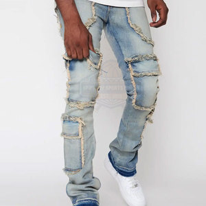 กางเกงยีนส์ของผู้ชายกางเกงขาบานและซ้อนกันระบายอากาศได้แฟชั่น - Product Image 3