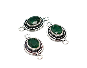 Antique <b>Silver</b> & 18K Gold Plated <b>Emerald</b> Gemstone Double Loop Connector 22X12mm NC103 Jewelry Making Charm Findings - Product Image 4