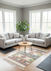 Tissu en coton tissé à la main beige, motif floral moderne, lavable en machine, écologique, multicolore, avec envers réversible, pour la vente en gros - Product Image 4