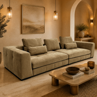 Canapé 3 places moderne en suède capitonné, avec surpiqûres quadrillées, pour salon, appartement, hôtel, villa, personnalisable