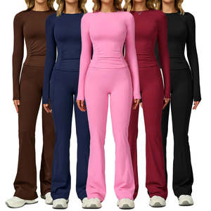 Pantalon de yoga décontracté pour femme, à séchage rapide, respirant, ajusté, ensemble de sport à manches longues pour la course à pied en plein air, fitness, mince - Product Image 1