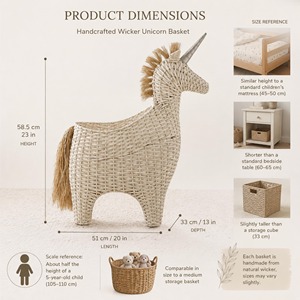 Panier licorne en osier fait main, paniers de rangement en rotin naturel, multifonctionnel et moderne, fabriqué au Vietnam - Product Image 6
