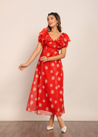 Robe midi d'été florale rouge et blanche personnalisée 2026 pour femme – Qualité supérieure, finition soignée – Robe midi une pièce pour femme et jeune fille
