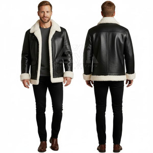 Chaqueta Bomber de Piel de Oveja para Hombre, Estilo Aviador, con Cuello de Piel, Ropa de Invierno, OEM ODM - Product Image 6