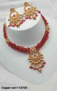 ENSEMBLE DE BIJOUX INDIENS TRADITIONNELS ET À LA MODE EN CUIVRE ENSEMBLE DE BIJOUX DE MARIAGE POUR FEMMES BOUCLES D'OREILLES ET COLLIER - Product Image 3