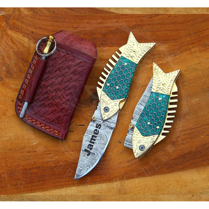 Navaja Plegable de Acero de Damasco Personalizada al por Mayor, Navaja de Bolsillo para Acampar al Aire Libre, Pescar y Cazar - Product Image 2