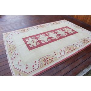 พรมตุรกี, พรมขนาดใหญ่ 5.2x7.9 ฟุต, พรมขนสัตว์สีแดงลายนามธรรมสไตล์วินเทจ - Product Image 2